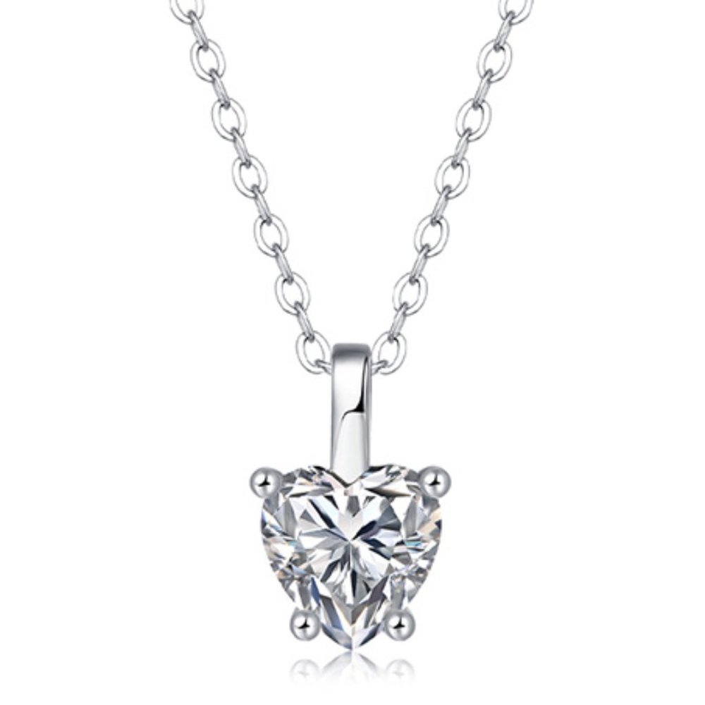1-Carat Heart Shape Necklace GRA Certified Moissanite Diamond Sterling Silver